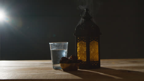 Stationary-Shot-of-Smoke-Pouring-Out-of-Lantern-During-Ramadan-Celebrations